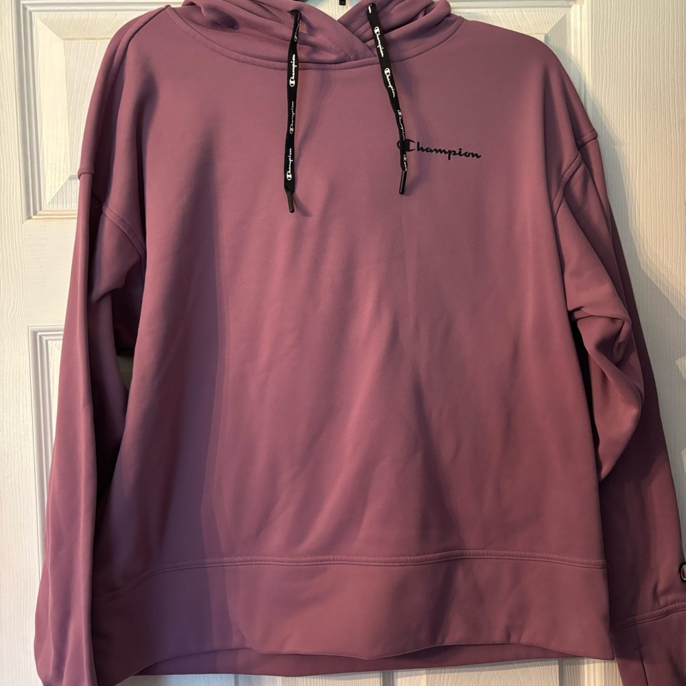 Purple champion hoodie, women’s medium.